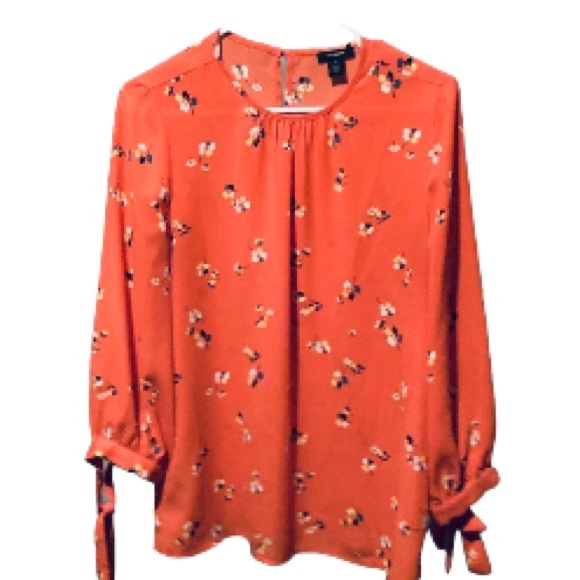 HALOGEN Long Balloon Sleeve Blouse Dreamsicle Orange Floral Womens Small - Picture 2 of 16
